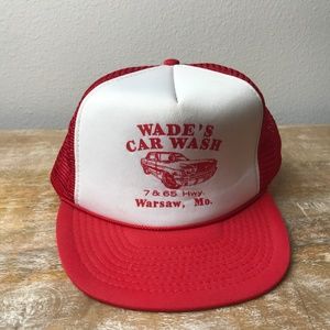 Vintage Wades Car Wash Red Snapback Trucker Hat